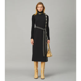 Women Knit Button Dress - Black