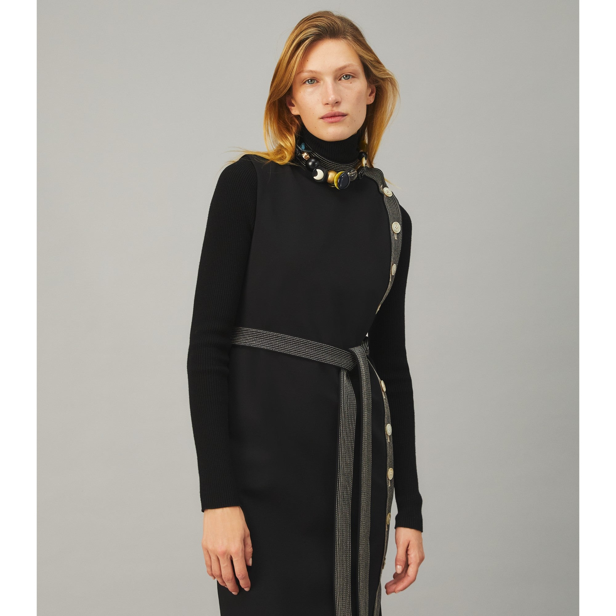 Women Knit Button Dress - Black