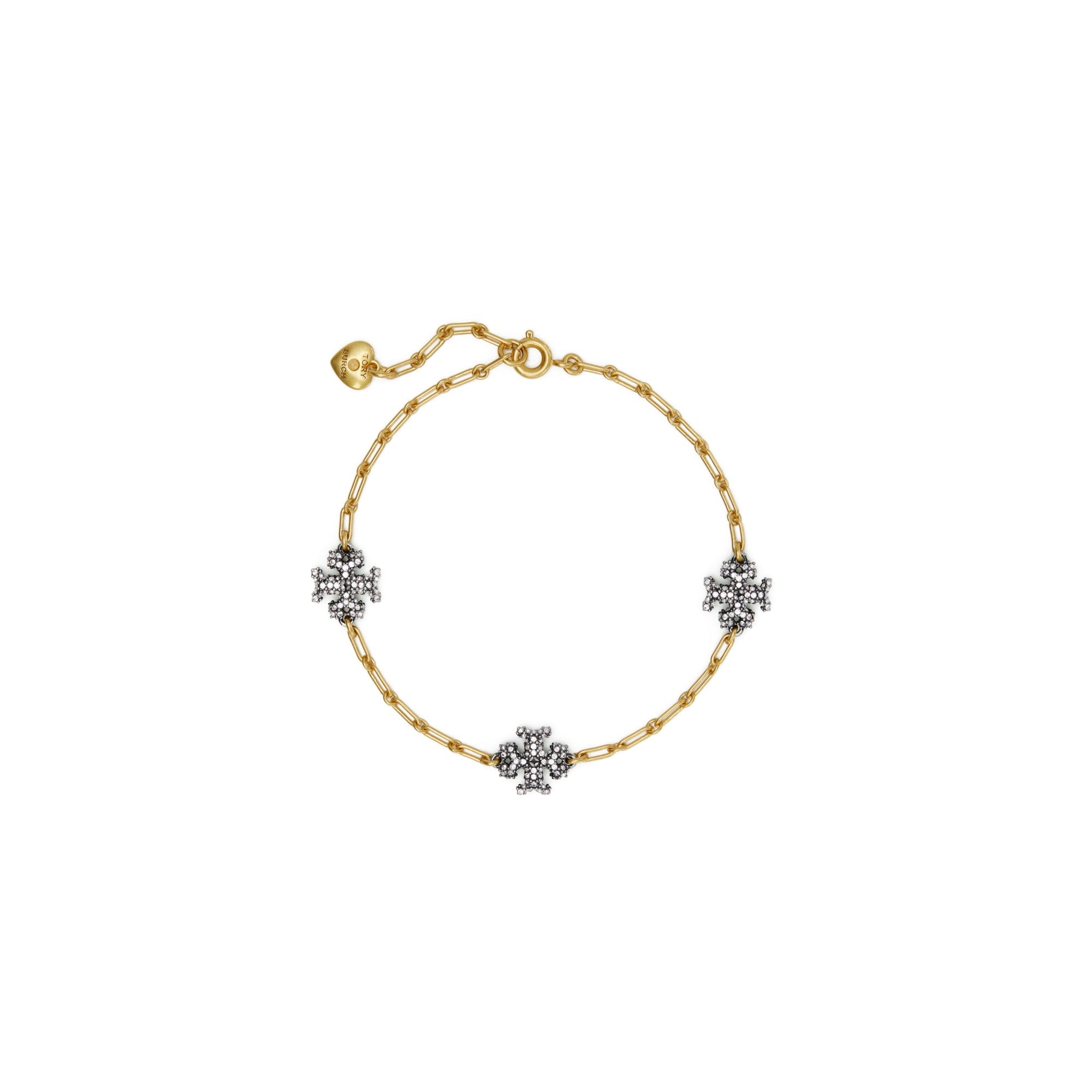 Women Roxanne Chain Pave Delicate Bracelet - Rolled Tory Gold/Antique Pewter/Crystal