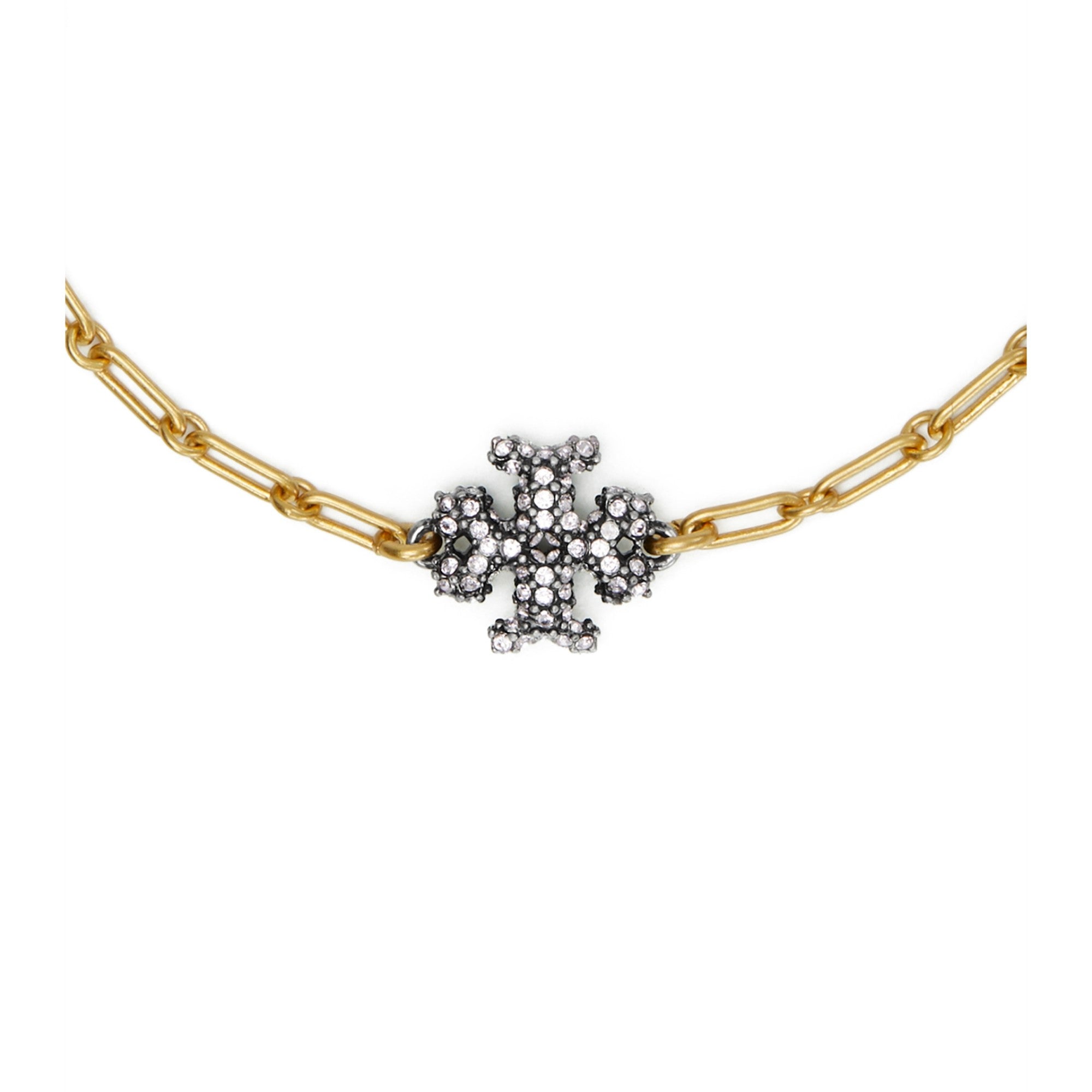 Women Roxanne Chain Pave Delicate Bracelet - Rolled Tory Gold/Antique Pewter/Crystal