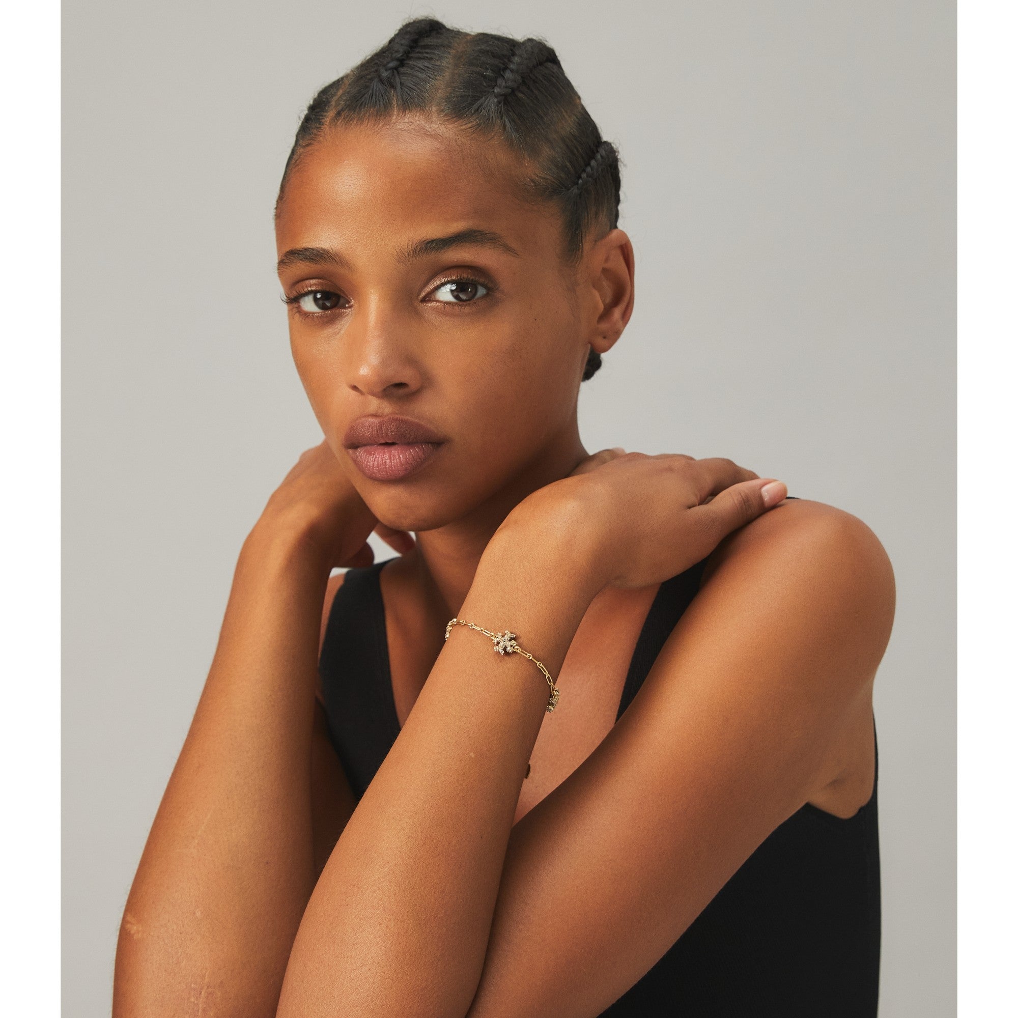 Women Roxanne Chain Pave Delicate Bracelet - Rolled Tory Gold/Antique Pewter/Crystal