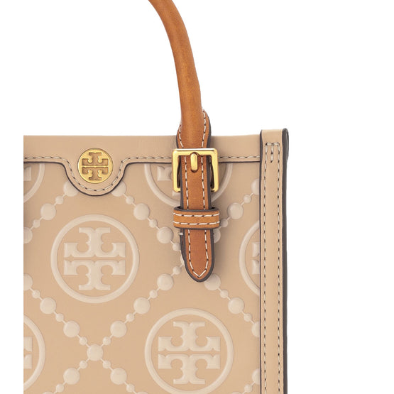 Women T Monogram Contrast Embossed Mini N/S Tote - Light Peach