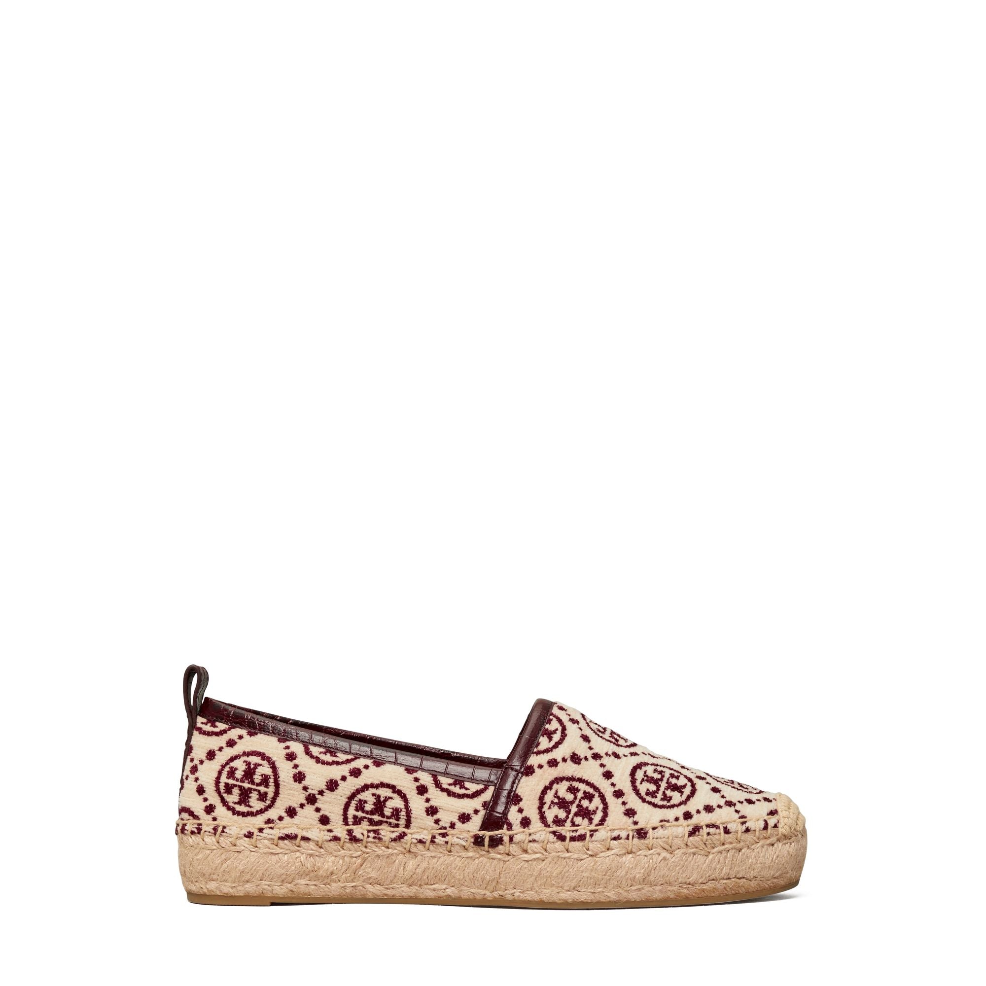 Women T Monogram Flatform Espadrille - Claret New Cream Tb Logo Chenille / Clar