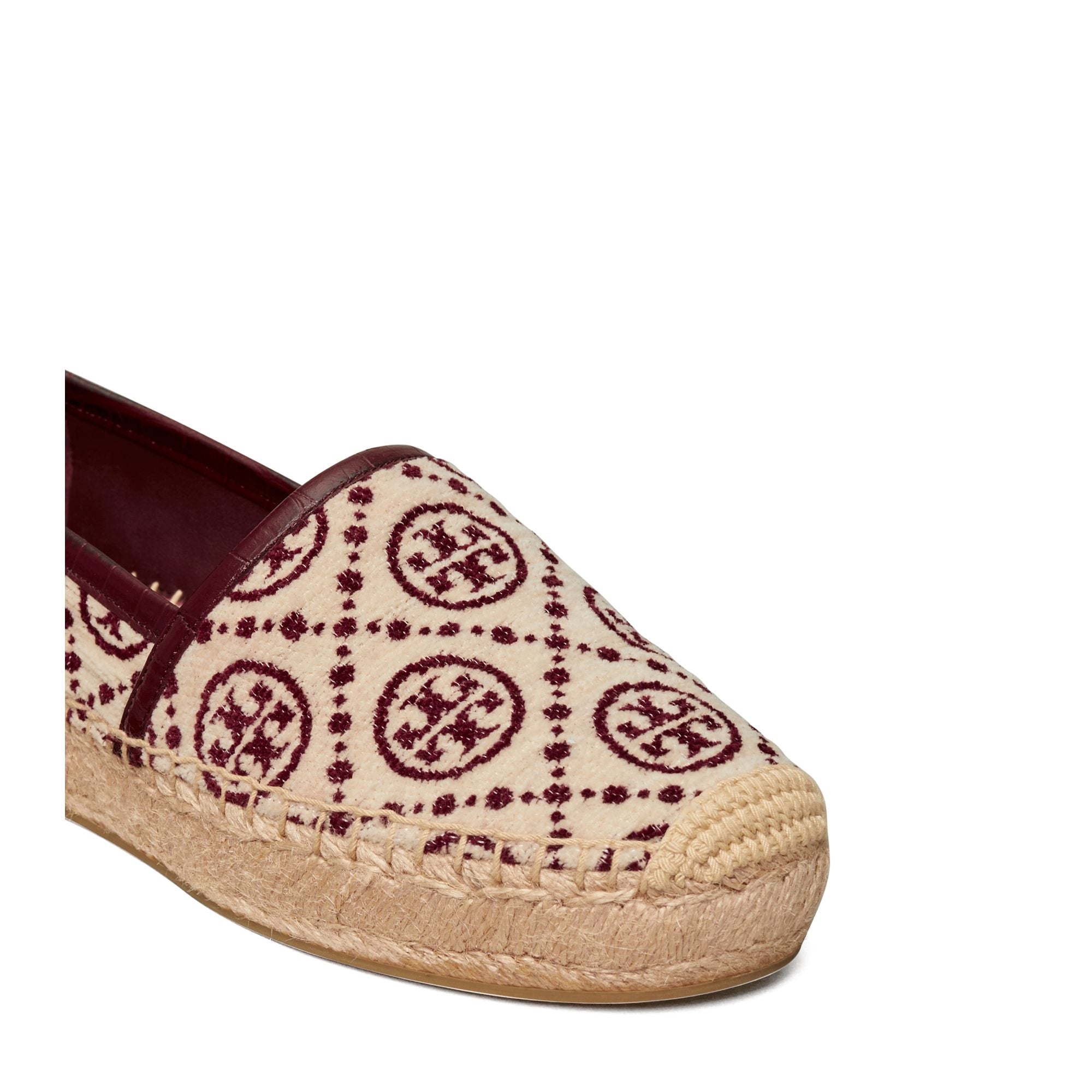 Women T Monogram Flatform Espadrille - Claret New Cream Tb Logo Chenille / Clar
