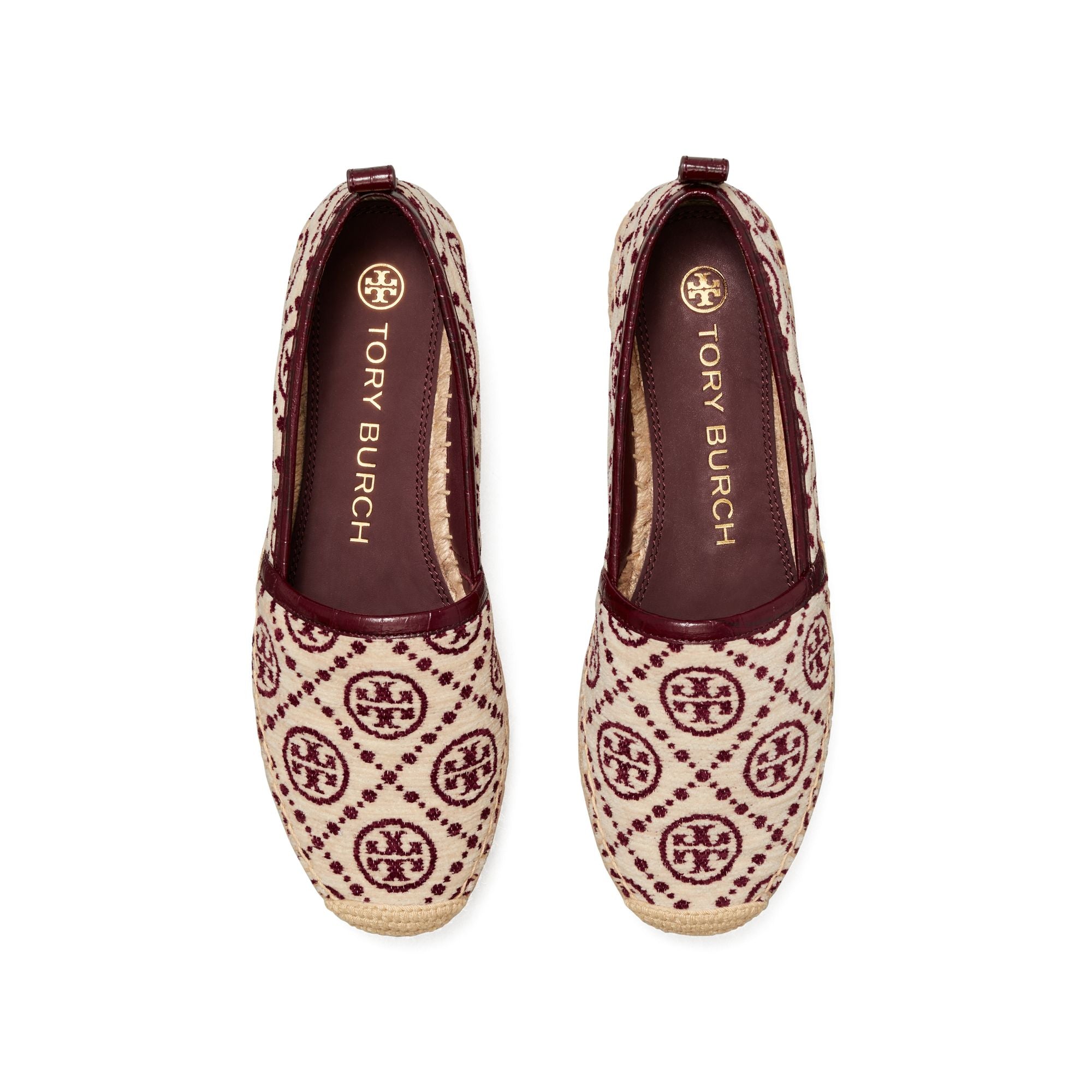 Women T Monogram Flatform Espadrille - Claret New Cream Tb Logo Chenille / Clar