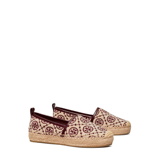 Women T Monogram Flatform Espadrille - Claret New Cream Tb Logo Chenille / Clar