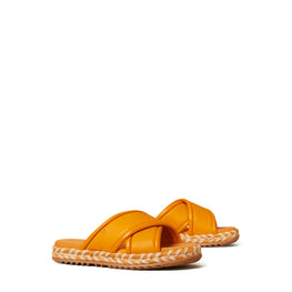 Women Criss Cross Espadrille Slide - Orange Citrine / Multi