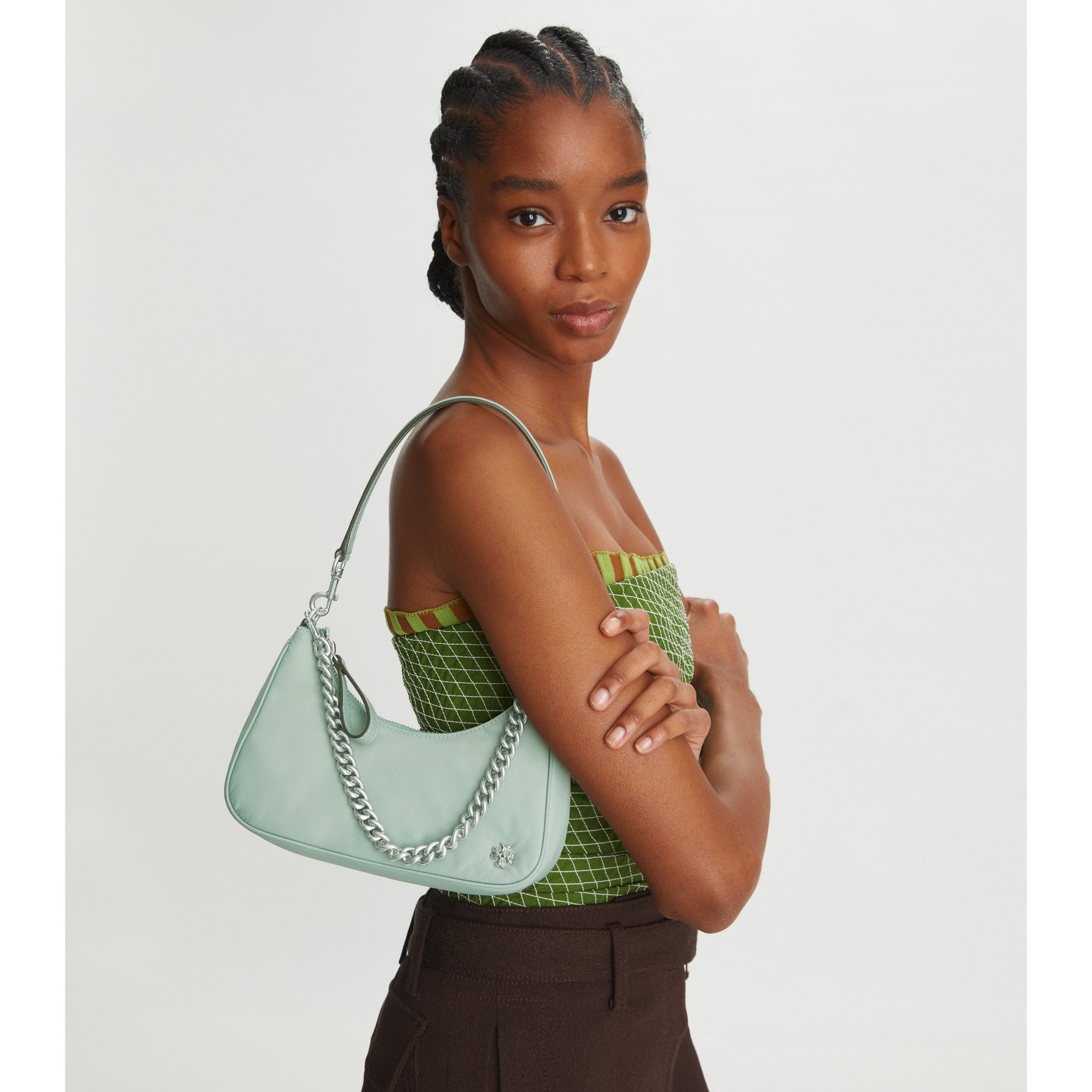 Women Small Mercer Nylon Shoulder Bag - Blue Celadon