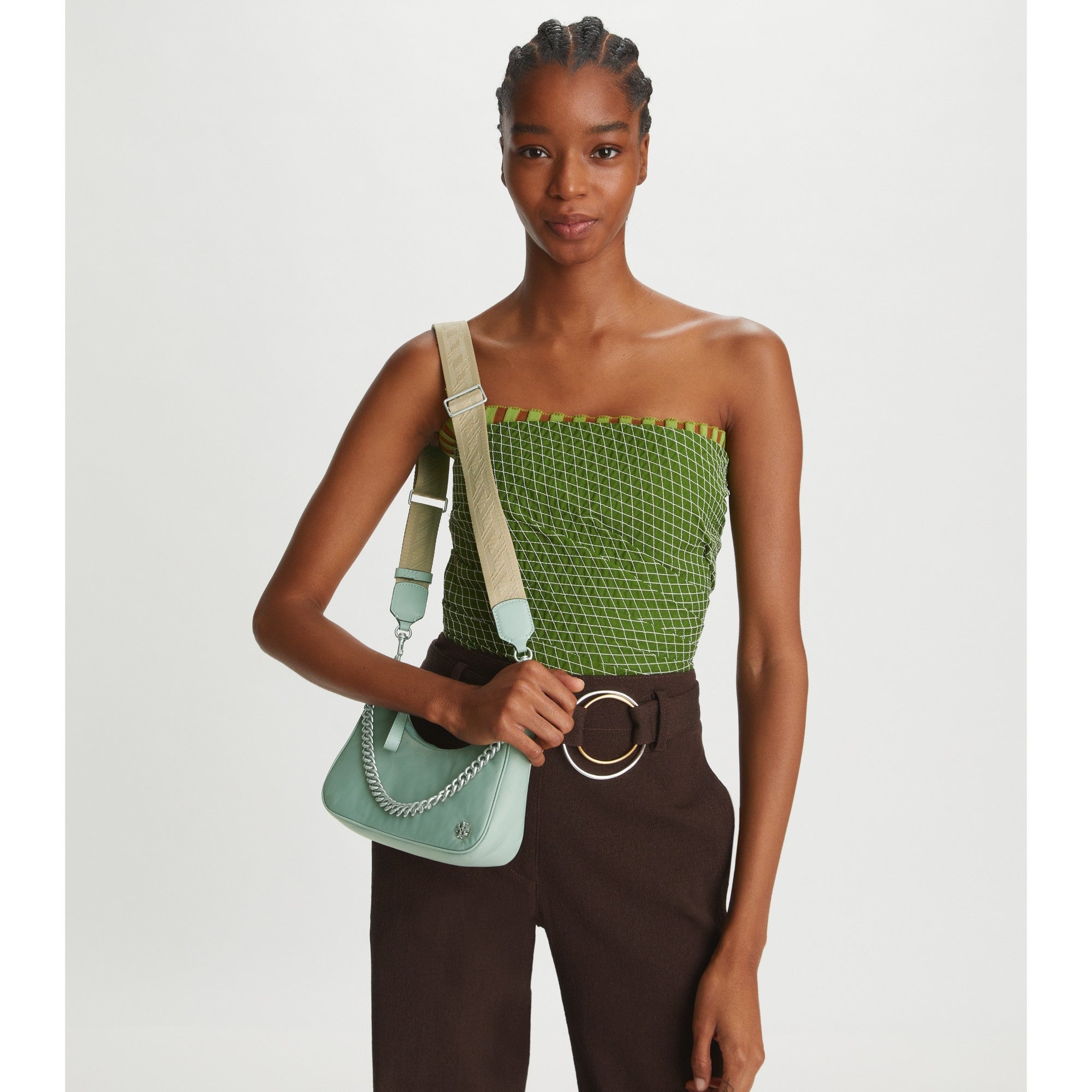 Women Small Mercer Nylon Shoulder Bag - Blue Celadon