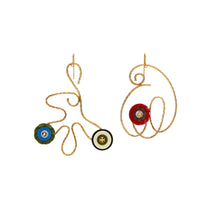 Women Button Wire Earring - Antique Brass / Multi