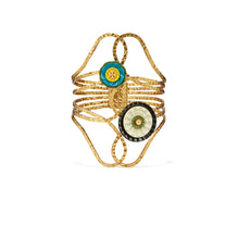 Women Button Wire Cuff - Antique Brass / Multi