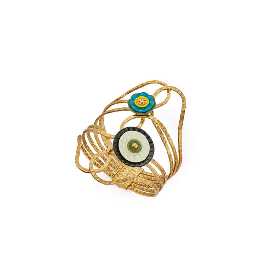 Women Button Wire Cuff - Antique Brass / Multi