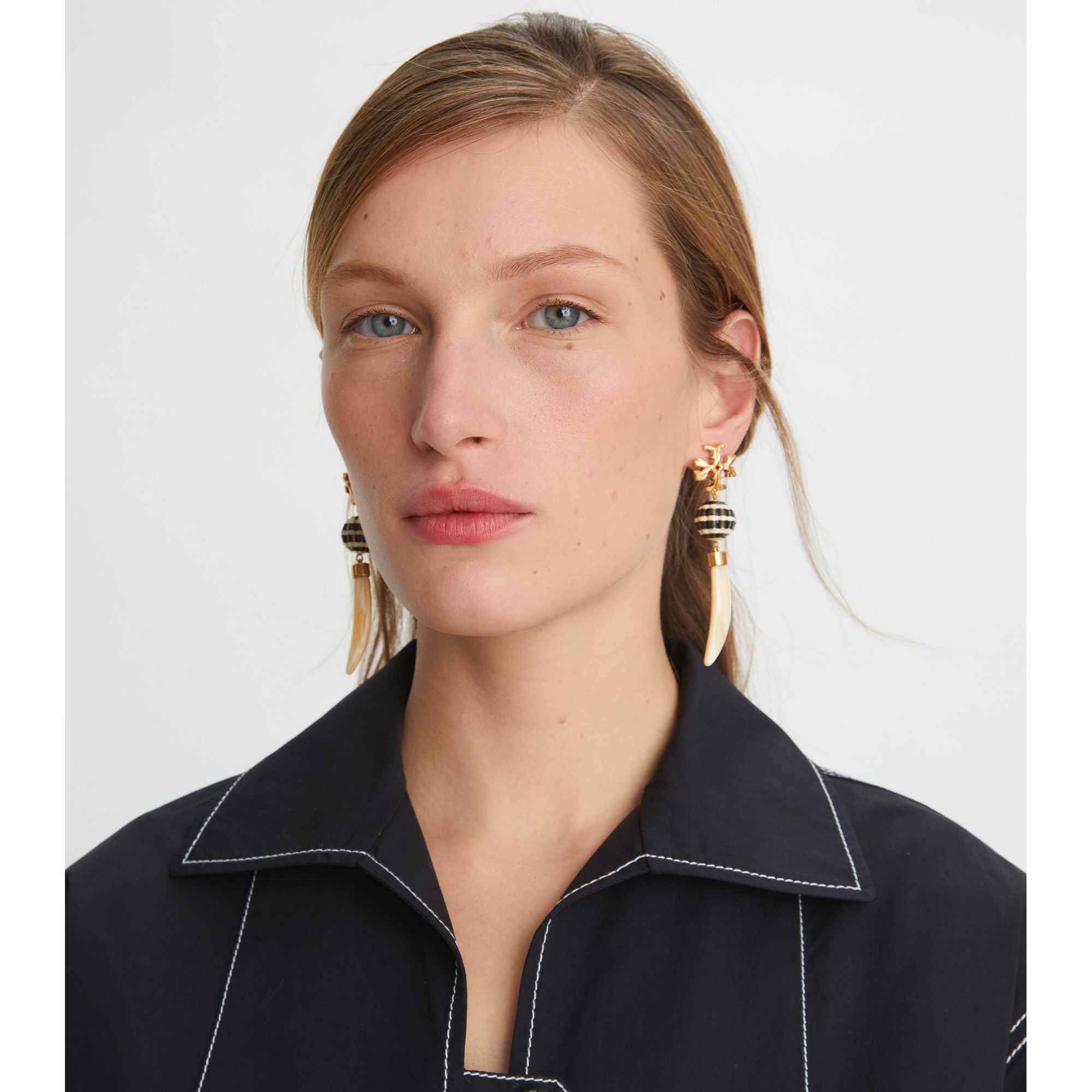 Women Roxanne Horn Drop Earring - Rolled Tory Gold / Neutral Multi