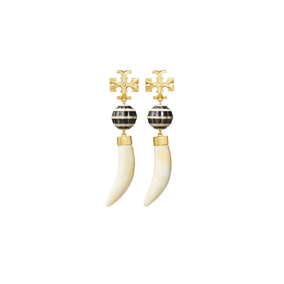 Women Roxanne Horn Drop Earring - Rolled Tory Gold / Neutral Multi