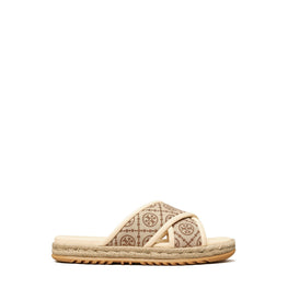 Women T Monogram Cross Espadrille Slide - Hazel / New Cream / Wheat