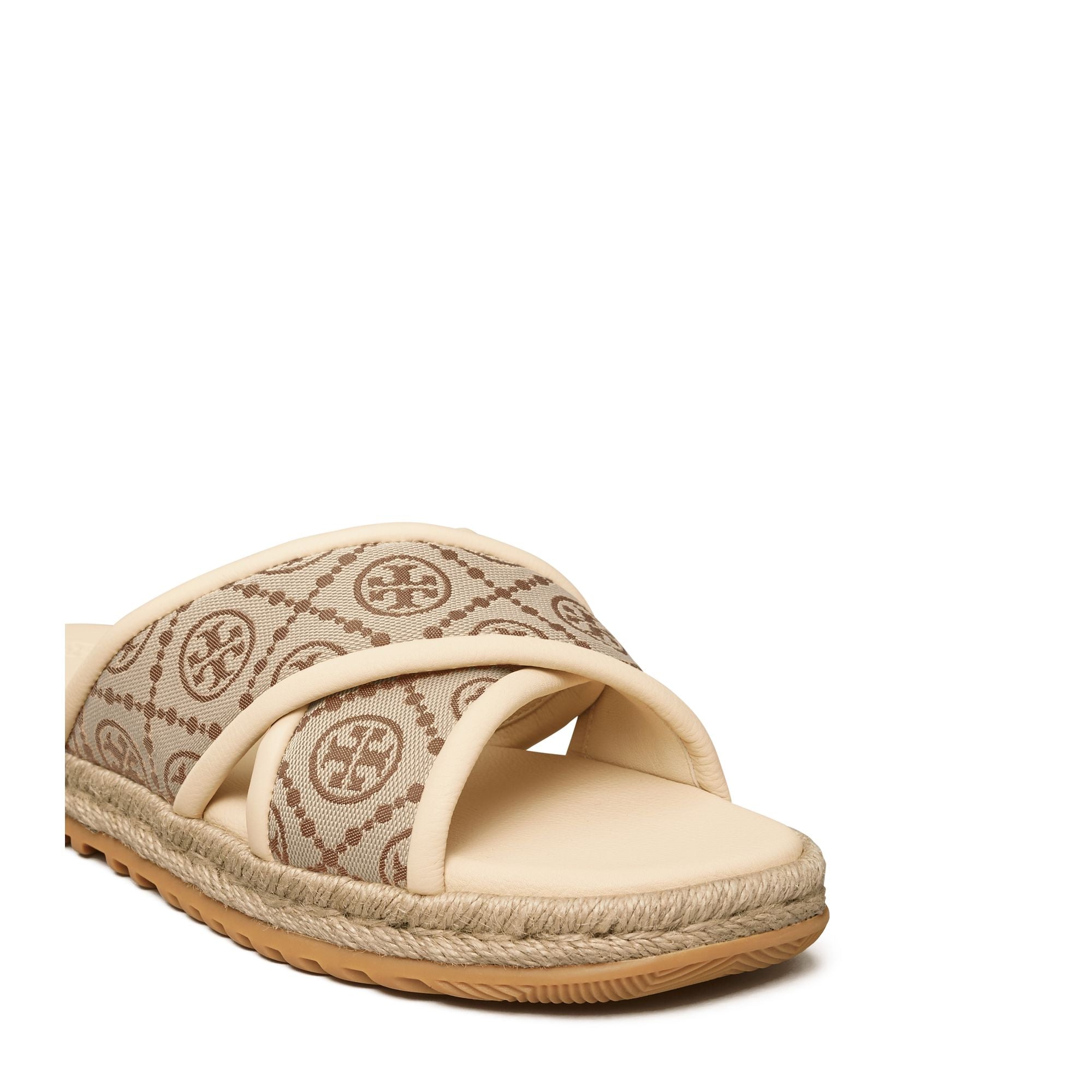 Women T Monogram Cross Espadrille Slide - Hazel / New Cream / Wheat
