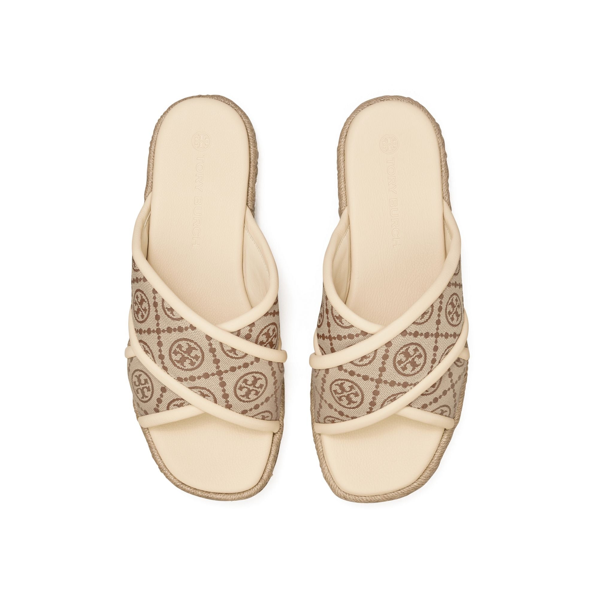 Women T Monogram Cross Espadrille Slide - Hazel / New Cream / Wheat