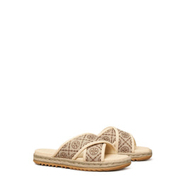 Women T Monogram Cross Espadrille Slide - Hazel / New Cream / Wheat