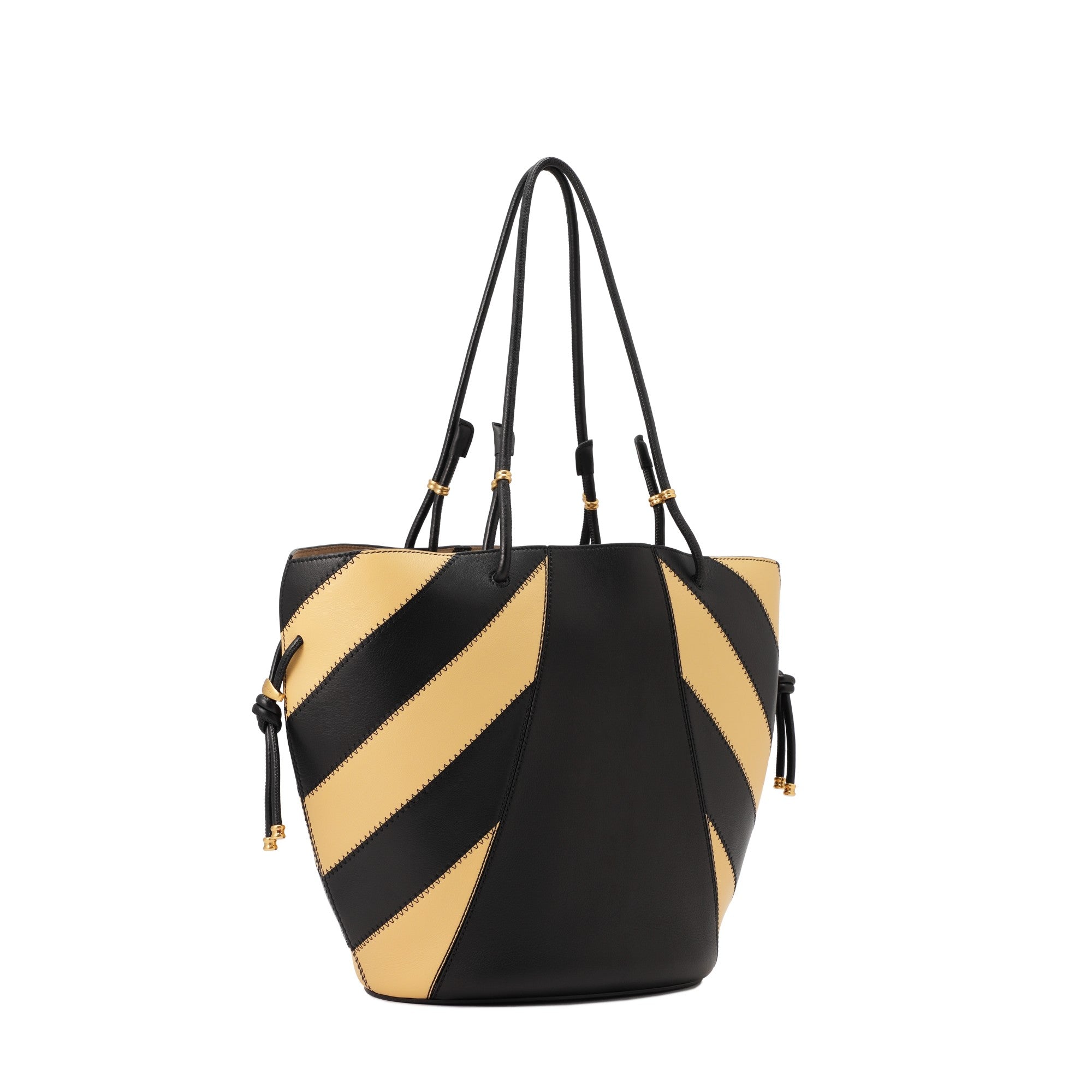 Women Spaghetti Strap Striped Tote - Warm Butter / Black