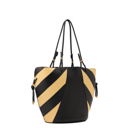 Women Spaghetti Strap Striped Tote - Warm Butter / Black