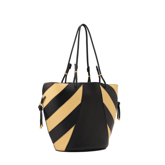 Women Spaghetti Strap Striped Tote - Warm Butter / Black