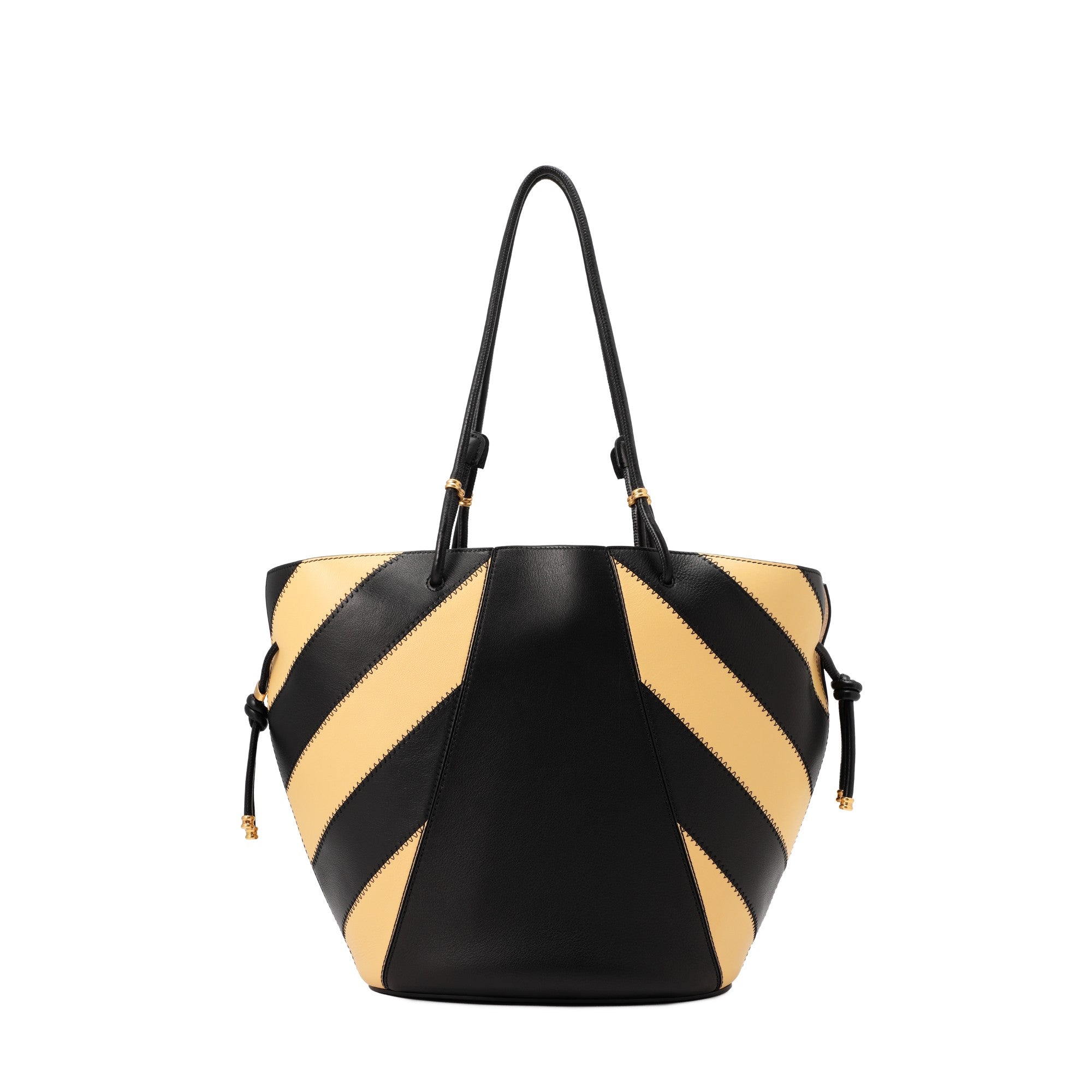 Women Spaghetti Strap Striped Tote - Warm Butter / Black