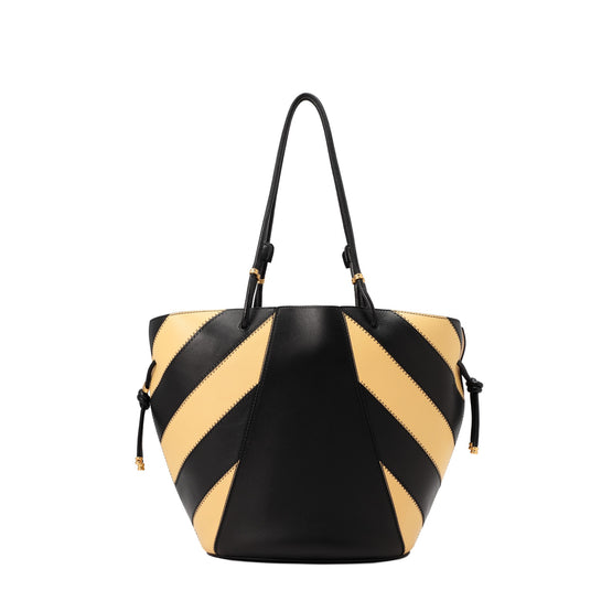 Women Spaghetti Strap Striped Tote - Warm Butter / Black