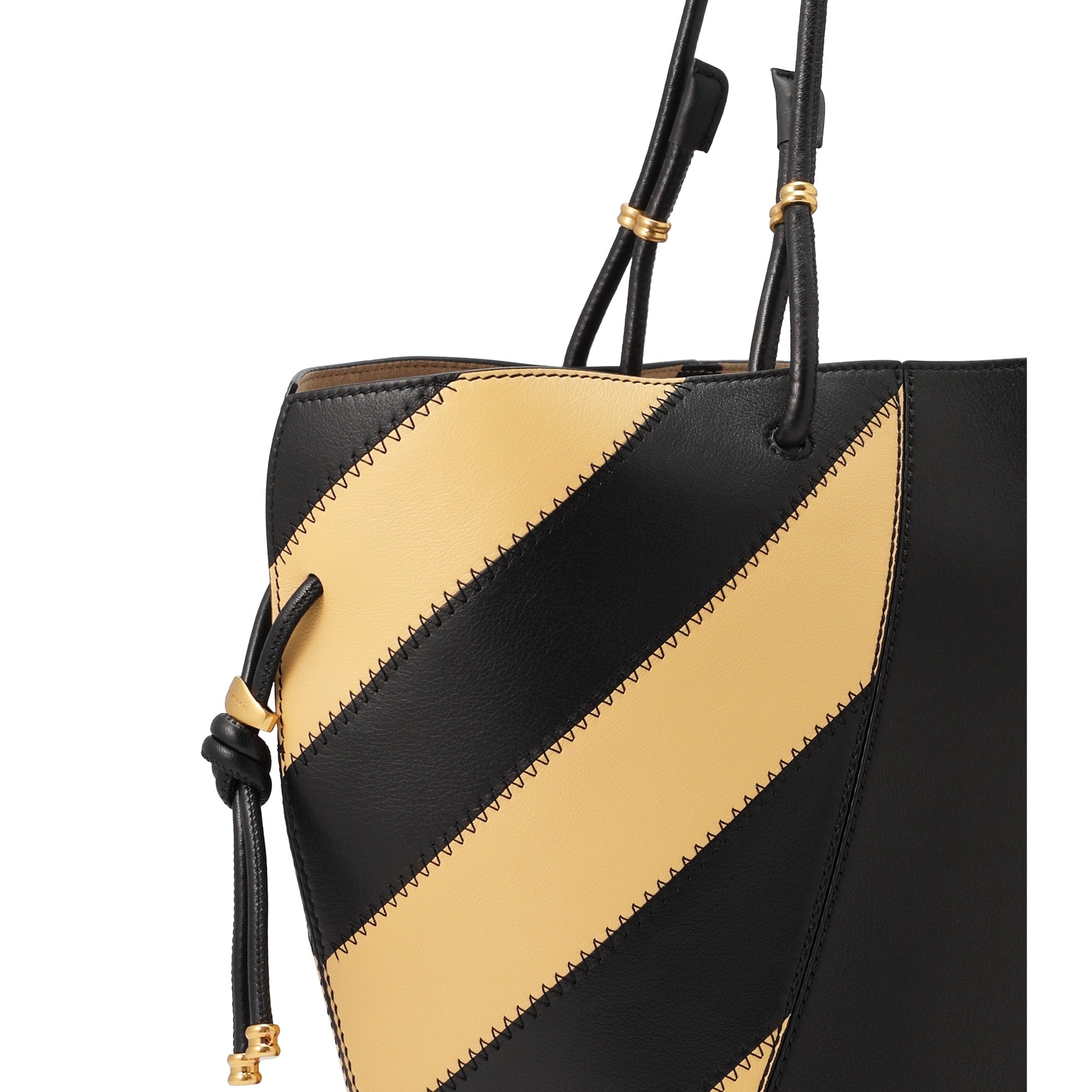 Women Spaghetti Strap Striped Tote - Warm Butter / Black