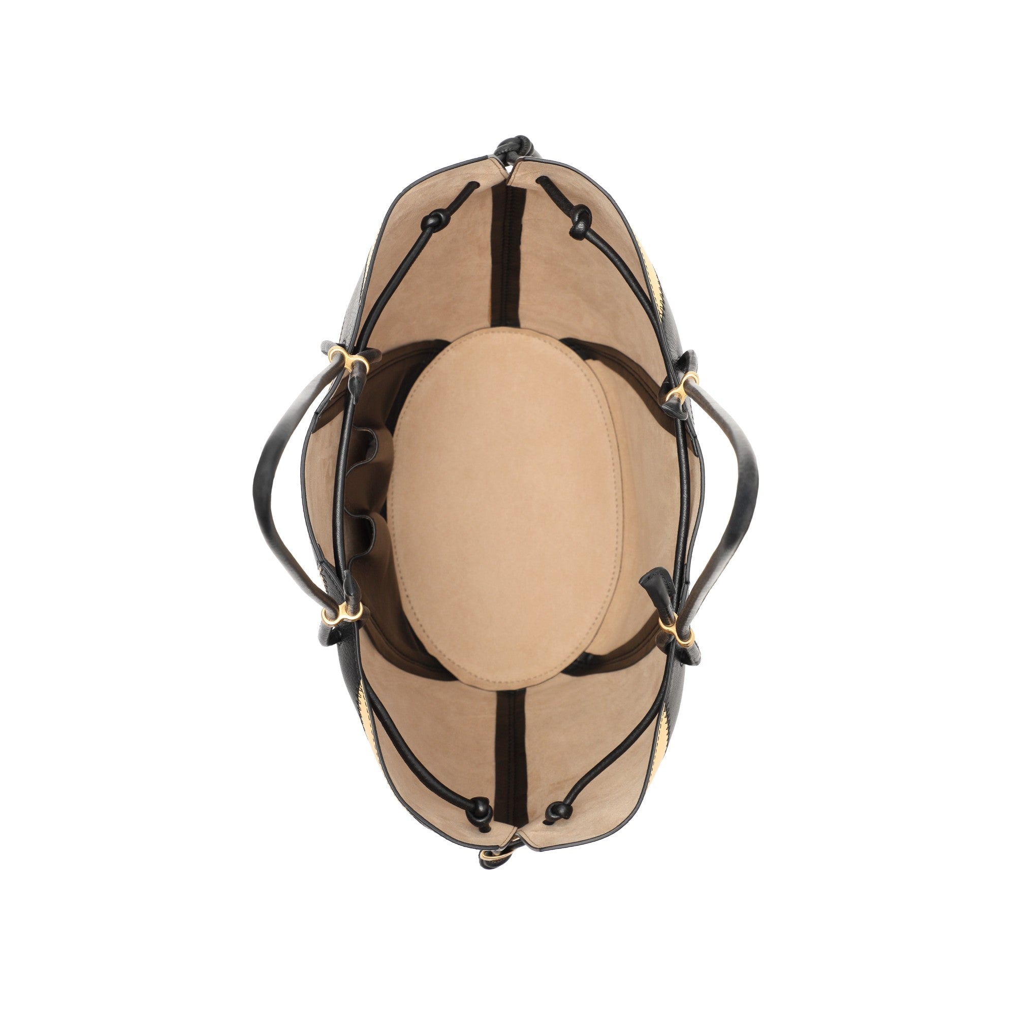 Women Spaghetti Strap Striped Tote - Warm Butter / Black