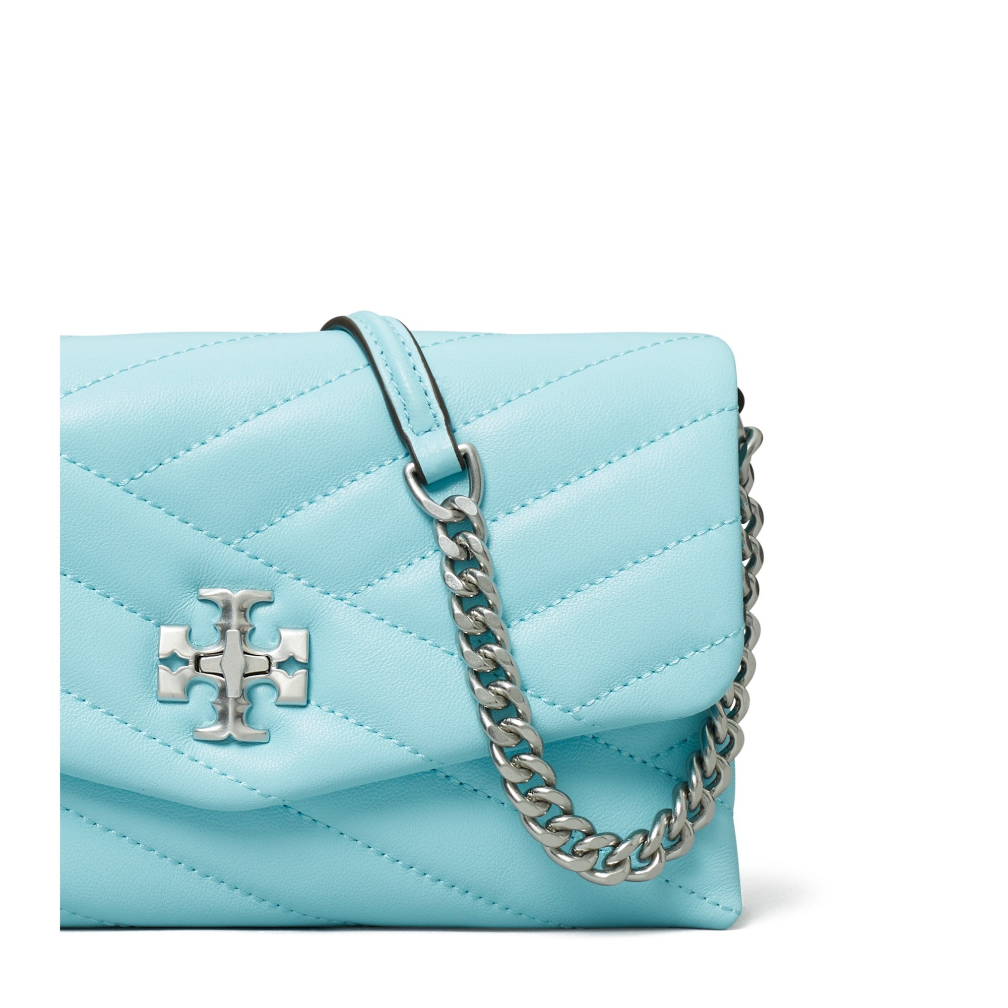 Women Kira Chevron Chain Wallet - Light Celeste