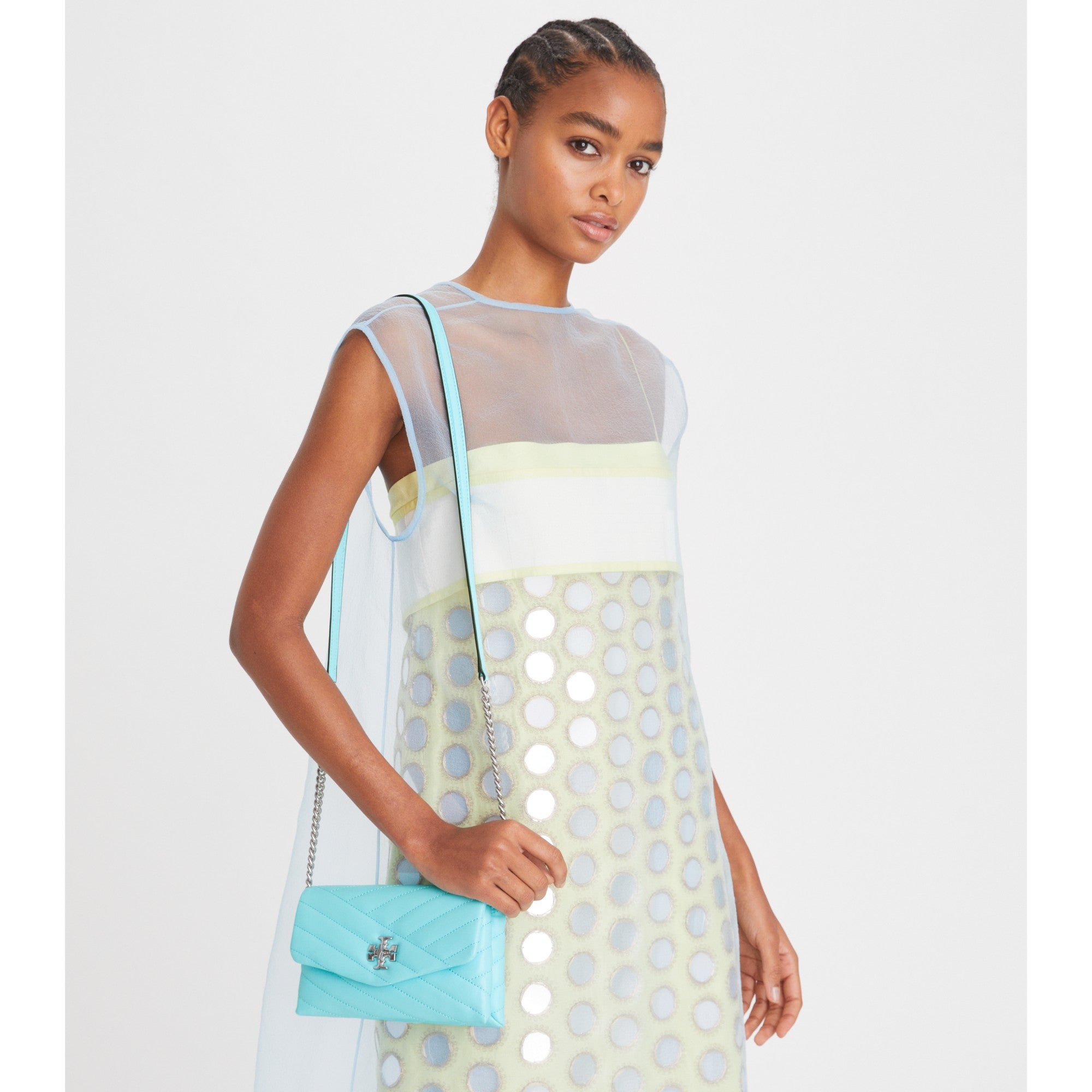 Women Kira Chevron Chain Wallet - Light Celeste