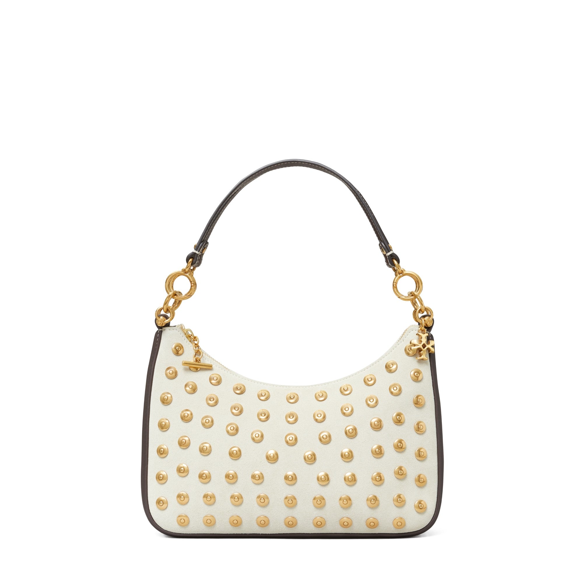 Women 151 Mercer Studded Suede Crescent Bag - French Khaki / Coconut