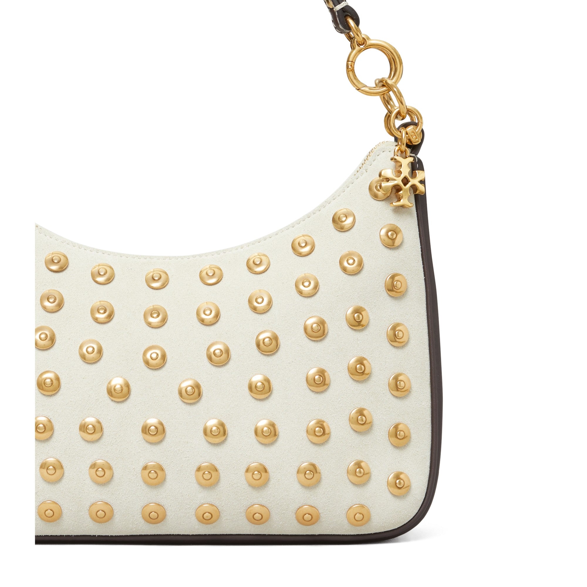 Women 151 Mercer Studded Suede Crescent Bag - French Khaki / Coconut