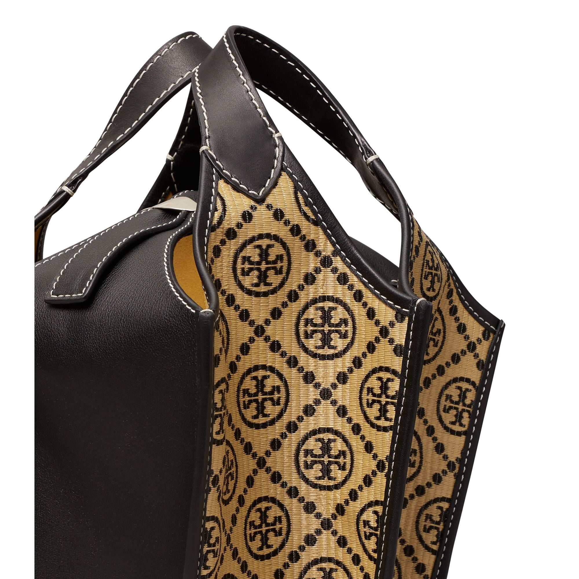 Women T Monogram Raffia Lampshade Bag - Midnight / Black