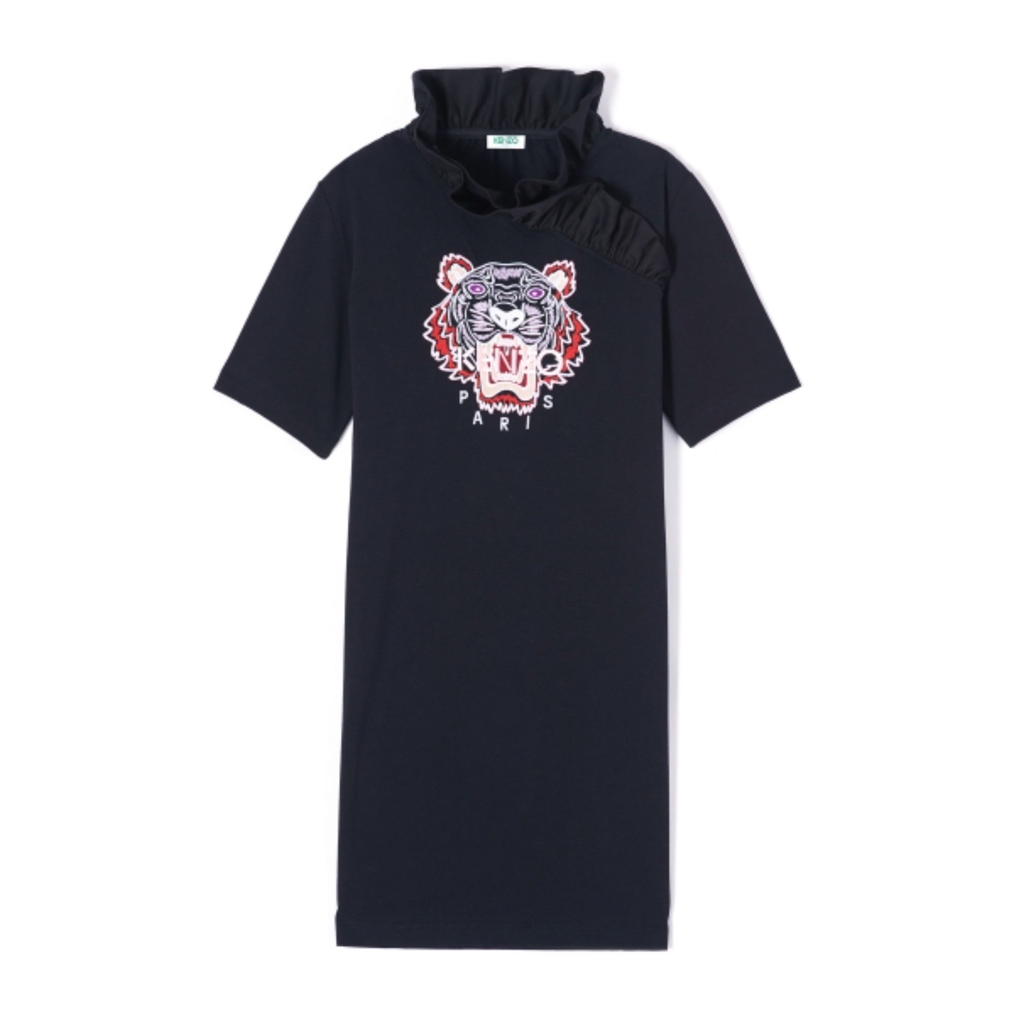 Women Tiger Ruffle Tee-Shirt Dress - Black