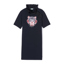 Women Tiger Ruffle Tee-Shirt Dress - Black
