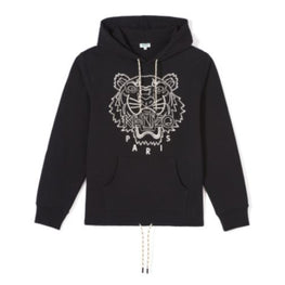 Men Blanket Stitch Tiger Hoodie - Black
