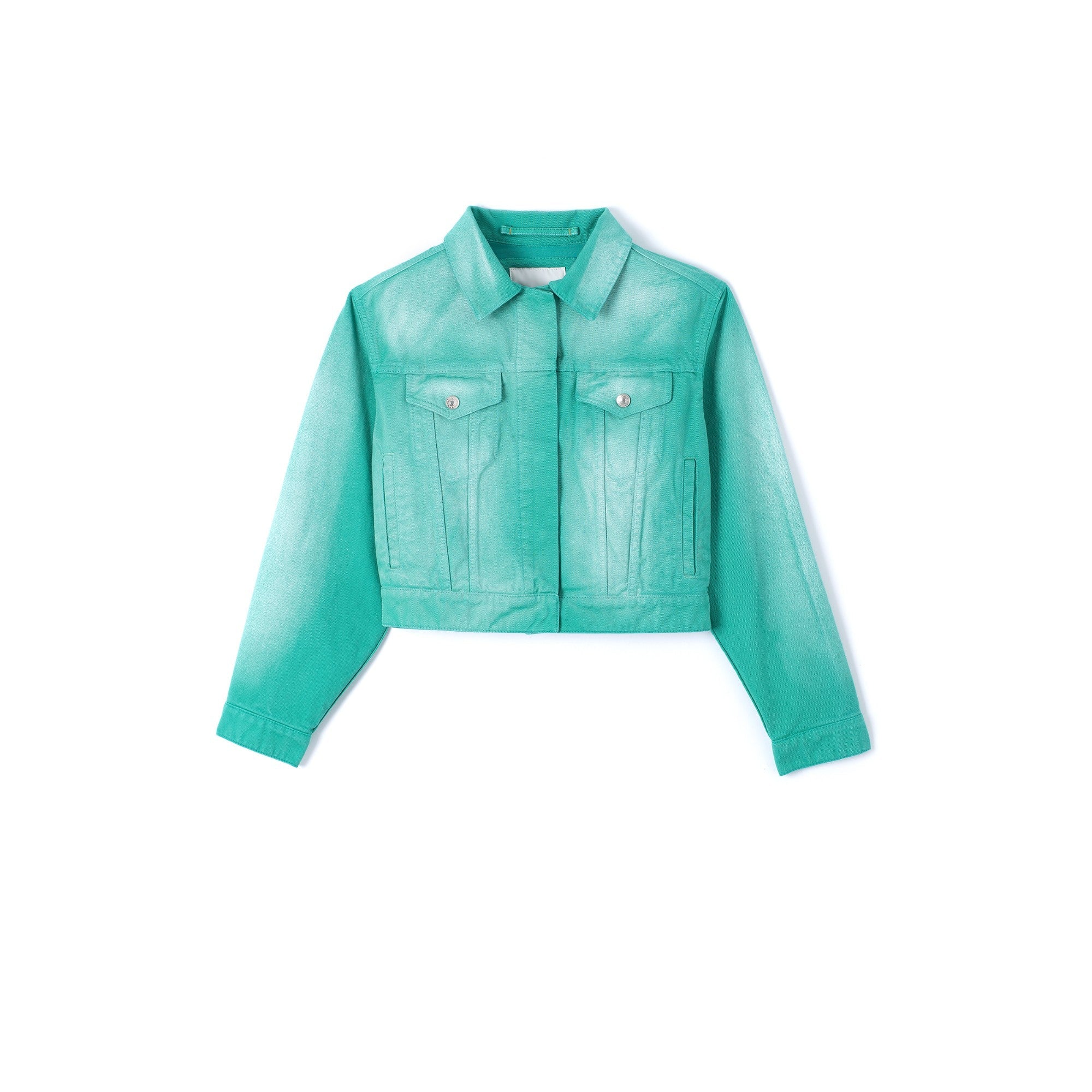 Women Trucker Jacket Raglan Sleeves - Aqua