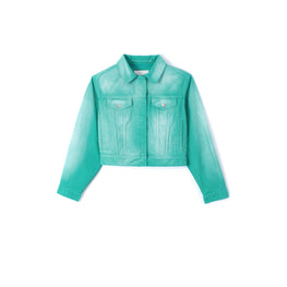 Women Trucker Jacket Raglan Sleeves - Aqua