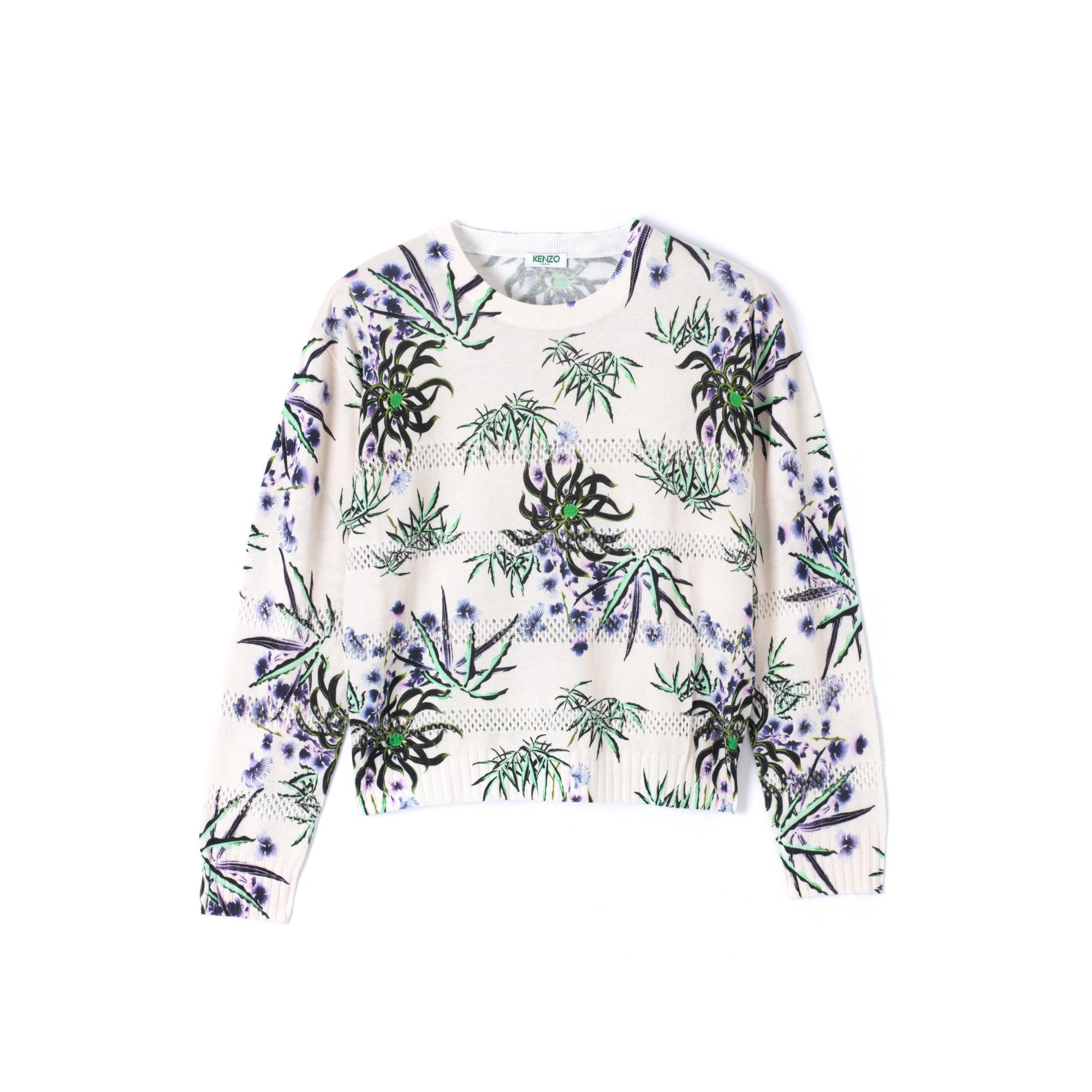 Women Mesh & Print Jumper - Ecru
