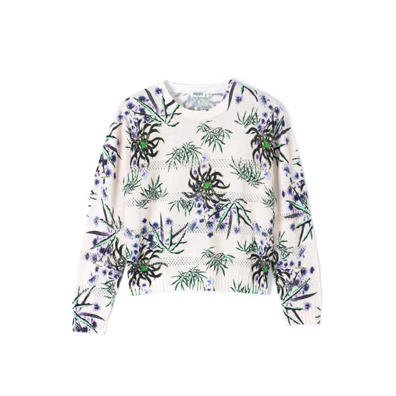 Women Mesh & Print Jumper - Ecru