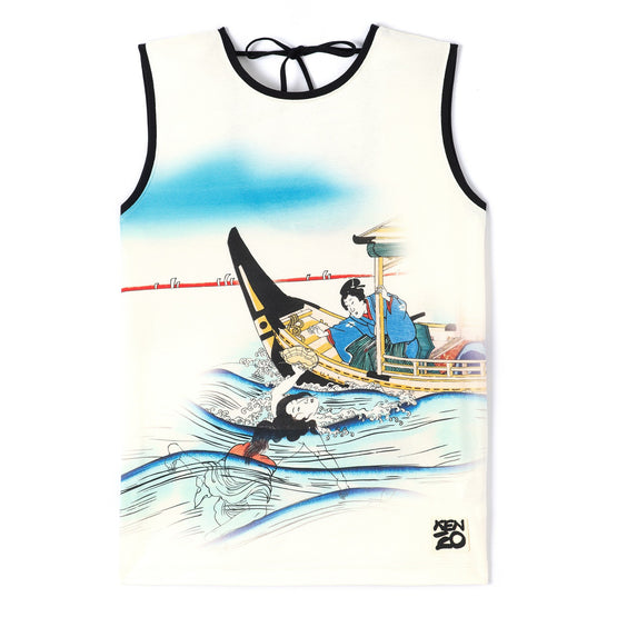 Women Tanktop Tied Printed - Ecru