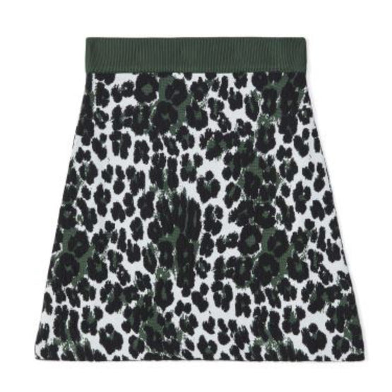 Women Leopard Jacquard Skirt - Bottle Green