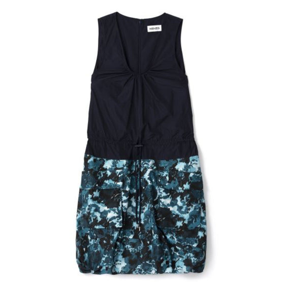 Women Sleeveless Dress Mixed Fabric - Duck Blue