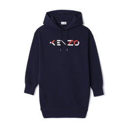 Women Kenzo Logo Hoodie Dress - Navy Blue