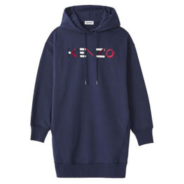 Women Kenzo Logo Hoodie Dress - Navy Blue