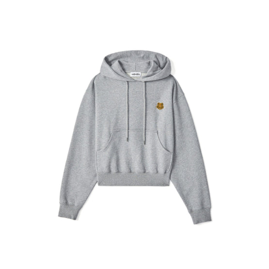 Women Boxy Fit Hoodie Tiger Crest - Pearl Grey