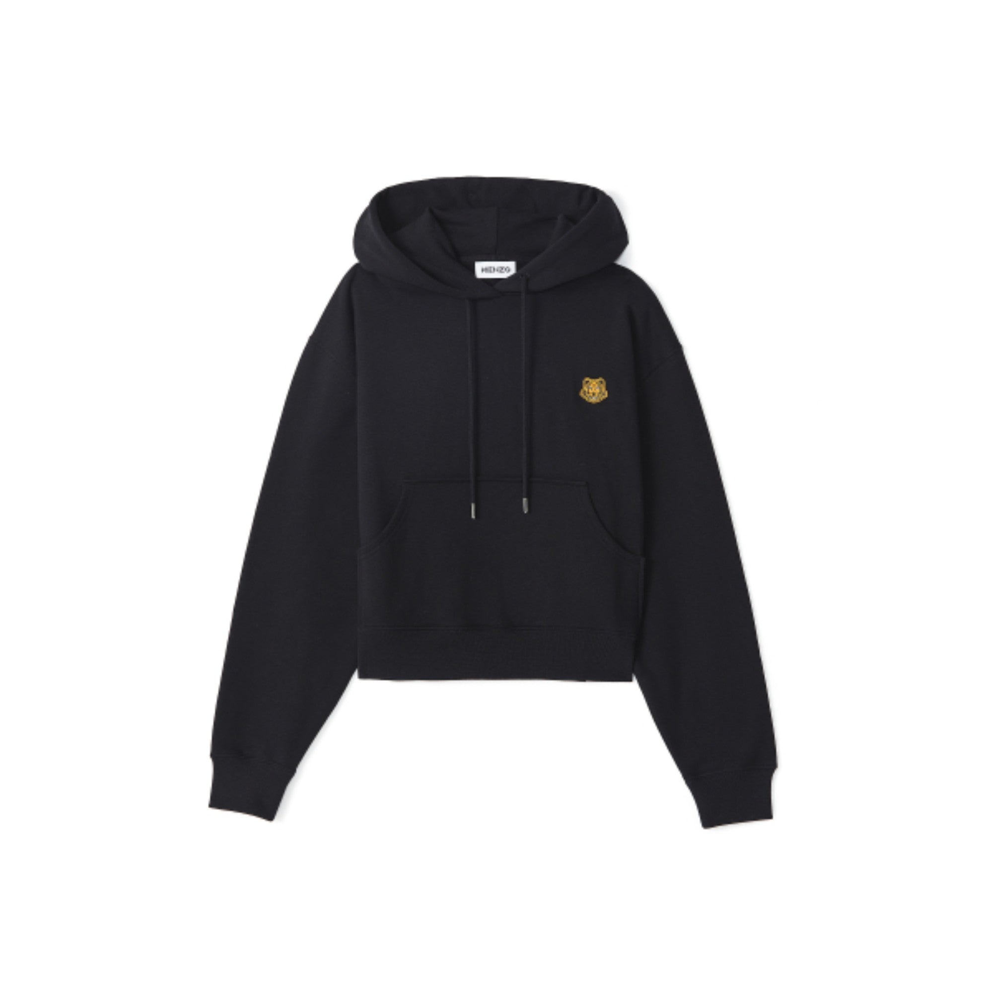 Women Boxy Fit Hoodie Tiger Crest - Black