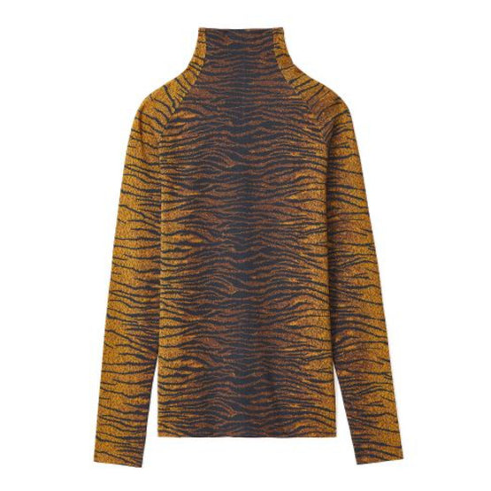 Women High Collar Long Sleeves Top - Pale Khaki