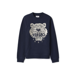 Men Stitched Tiger Crewneck Sweat - Navy Blue